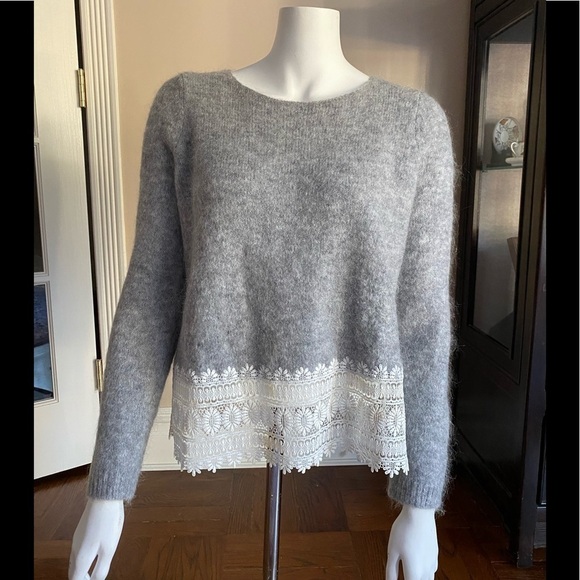 Sezane Sweaters - Sezane Grey Mohair Sweater with Lace Trim